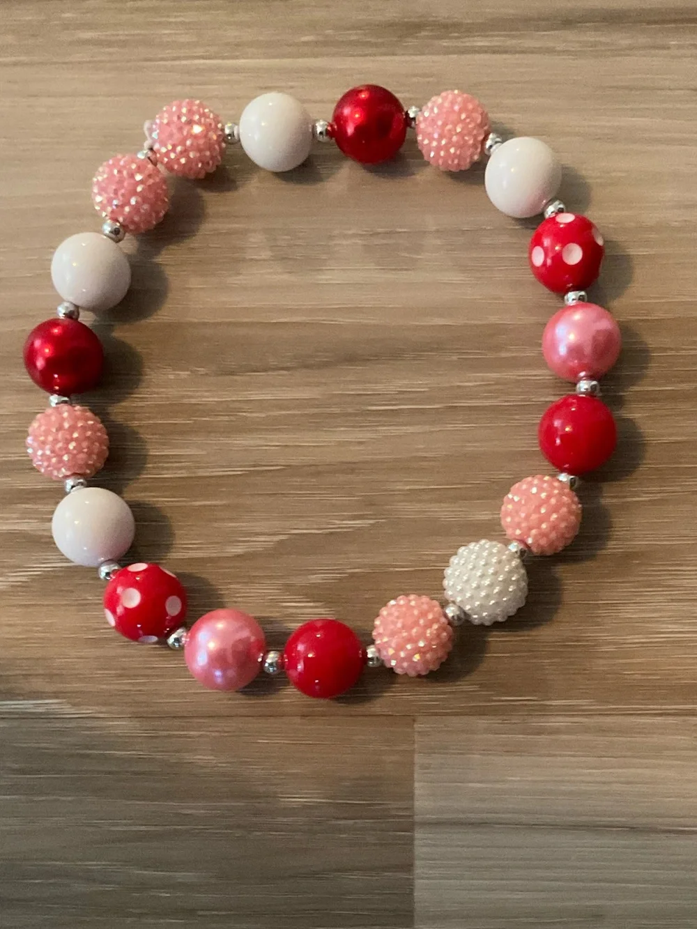 Beaded Stretch Necklace in Pink, Red & White